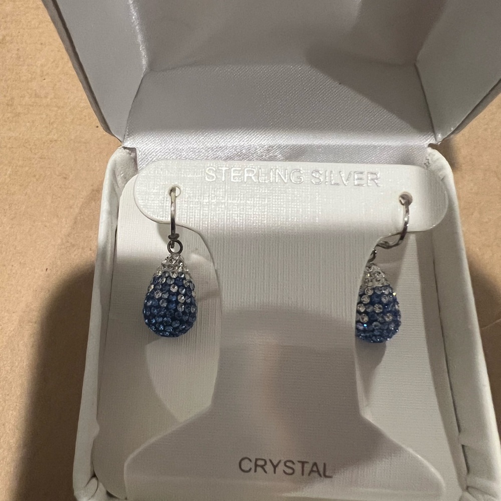Sterling silver crystal blue drop earrings